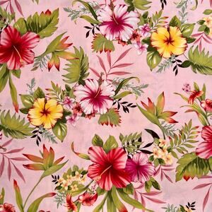 Pink & Yellow Tropical Hawaiian Hibiscus Floral Cotton Fabric Print - 1/2 Yard